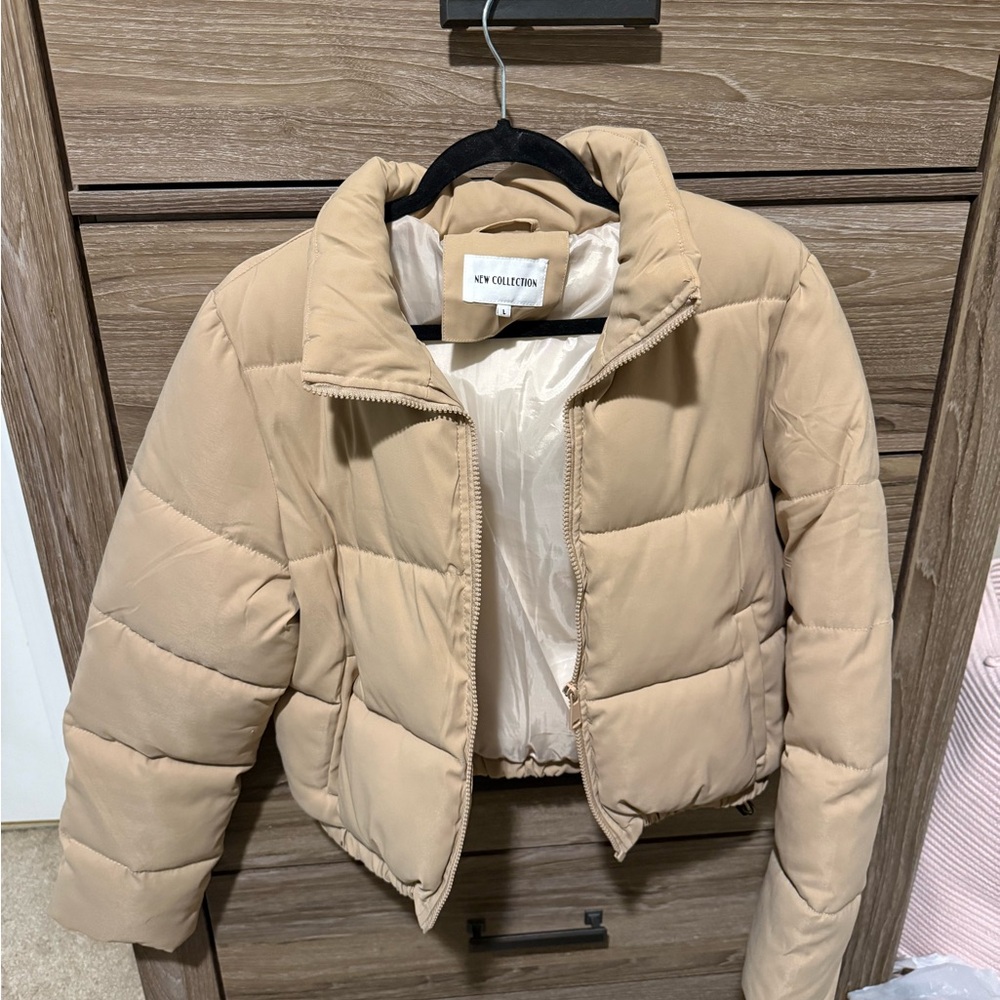 Tan Cropped Puffer Jacket